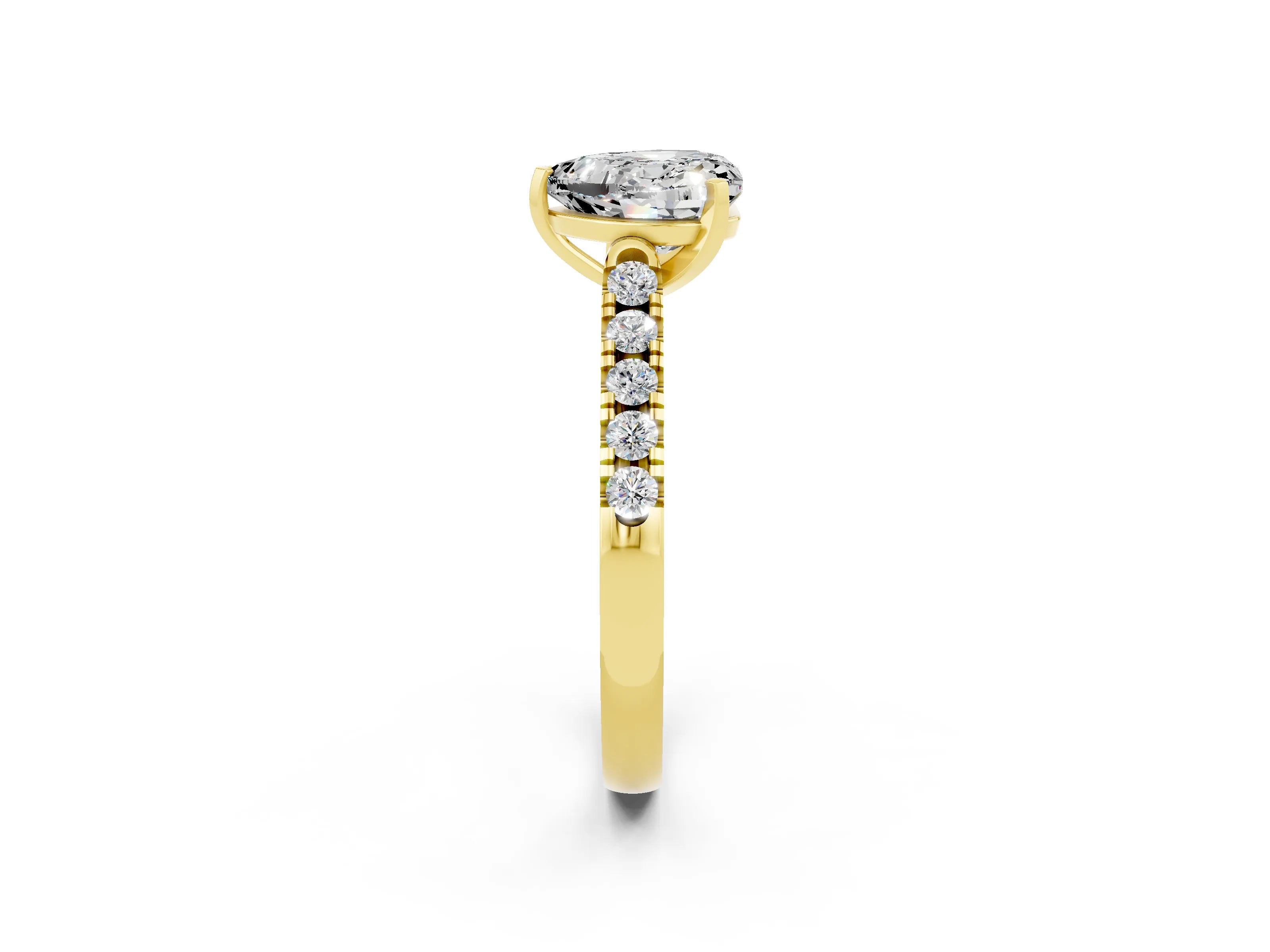 Yellow gold {shape_name} Moissanite Solitaire Ring with Pavé Band and Four-Prong Setting_2