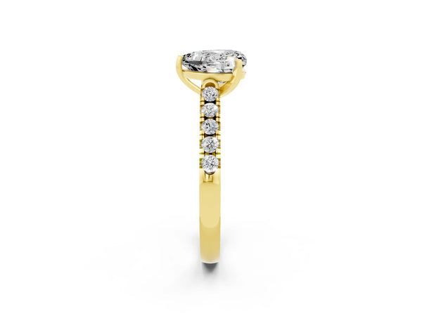 Yellow gold Heart Cut Moissanite Pavé Band Solitaire Ring with Prong Setting