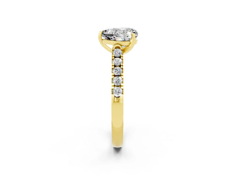 Yellow gold {shape_name} Moissanite Solitaire Ring with Pavé Band and Four-Prong Setting_2