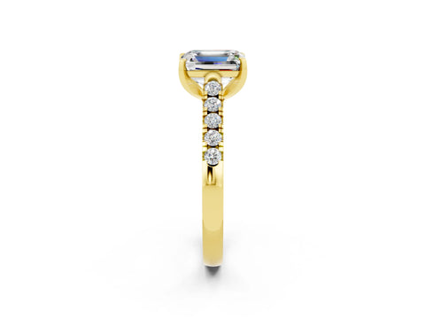 Yellow gold {shape_name} Moissanite Solitaire Ring with Pavé Band and Four-Prong Setting_2