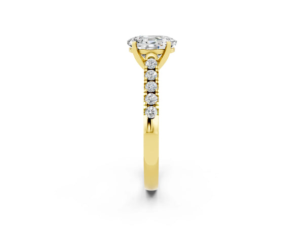 Yellow gold Oval Cut Moissanite Pavé Band Solitaire Ring with Prong Setting