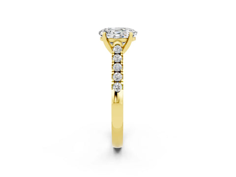 Yellow gold {shape_name} Moissanite Solitaire Ring with Pavé Band and Four-Prong Setting_2