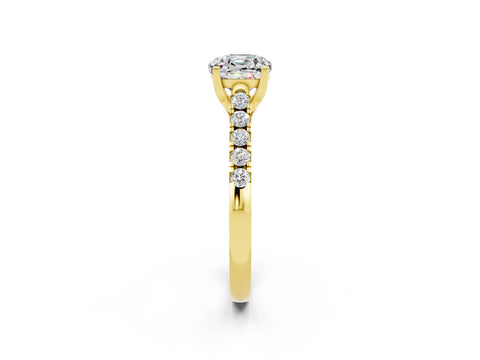 Yellow gold {shape_name} Moissanite Solitaire Ring with Pavé Band and Four-Prong Setting_2