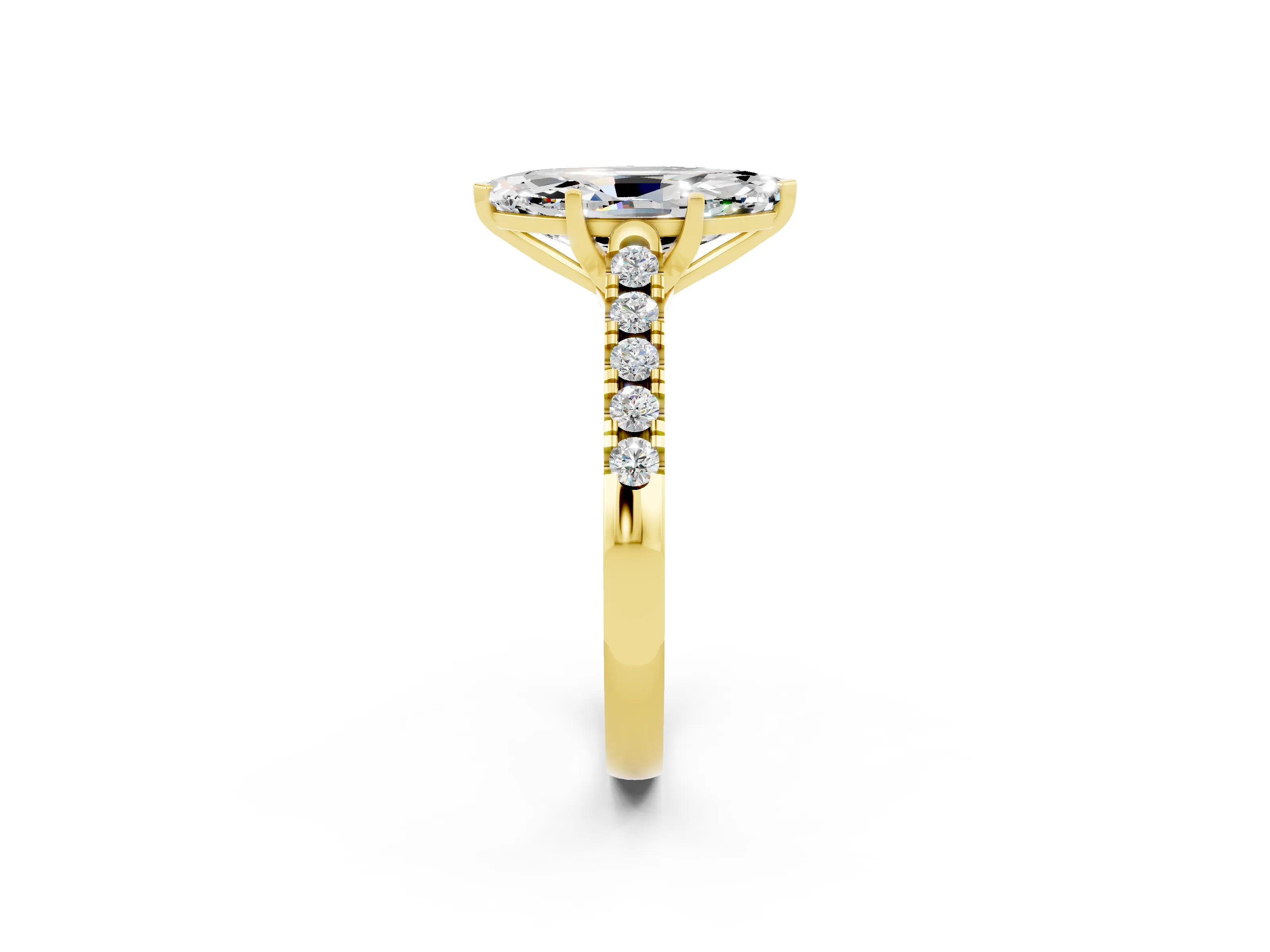 Yellow gold {shape_name} Moissanite Solitaire Ring with Pavé Band and Four-Prong Setting_2