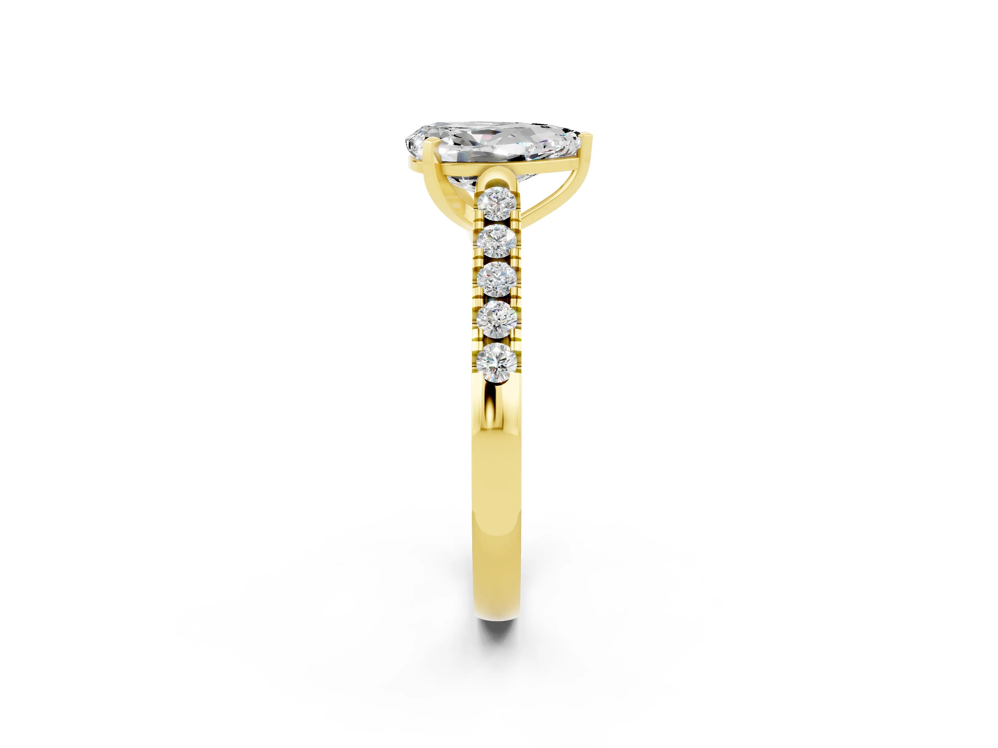 Yellow gold {shape_name} Moissanite Solitaire Ring with Pavé Band and Four-Prong Setting_2