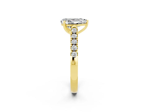 Yellow gold {shape_name} Moissanite Solitaire Ring with Pavé Band and Four-Prong Setting_2