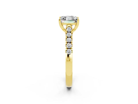 Yellow gold {shape_name} Moissanite Solitaire Ring with Pavé Band and Four-Prong Setting_2