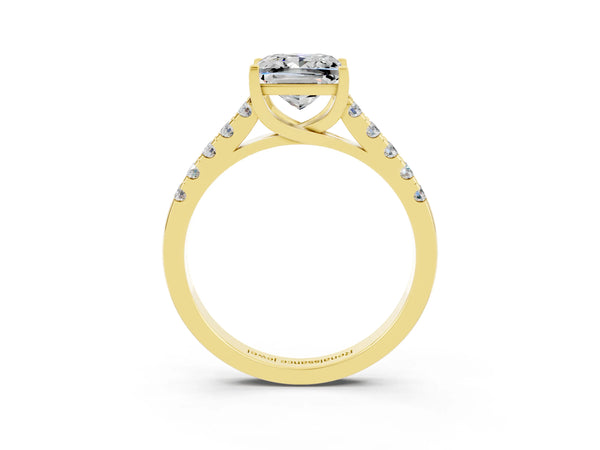Yellow gold Princess Cut Moissanite Pavé Band Solitaire Ring with Prong Setting