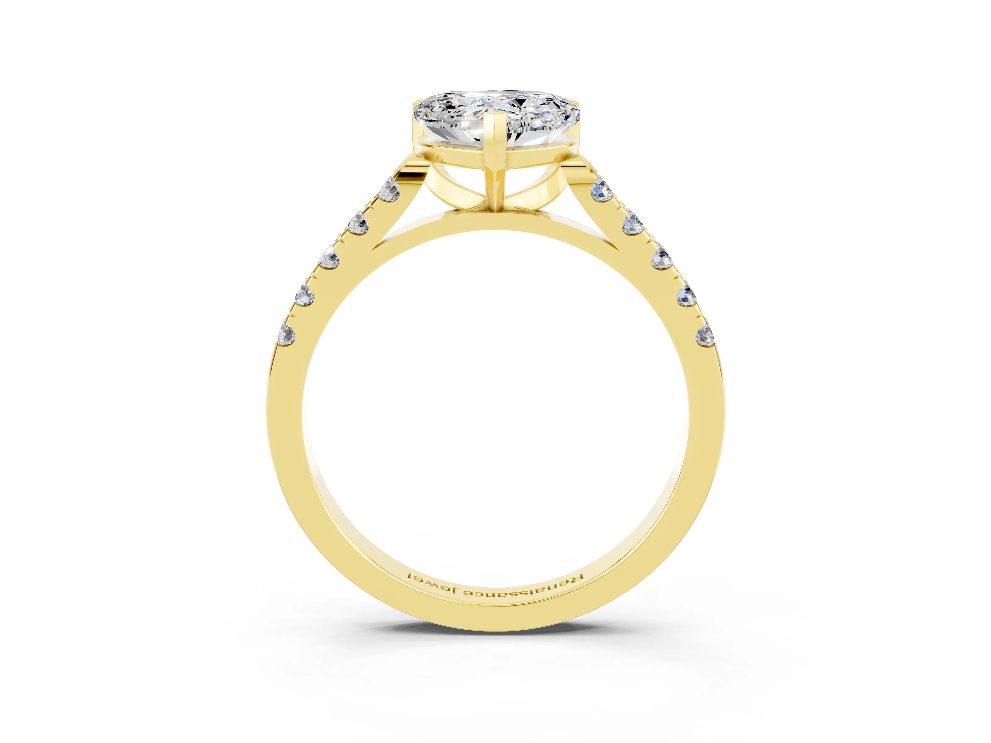 Yellow gold {shape_name} Moissanite Solitaire Ring with Pavé Band and Four-Prong Setting_3