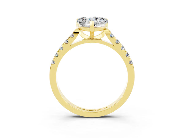 Yellow gold Heart Cut Moissanite Pavé Band Solitaire Ring with Prong Setting