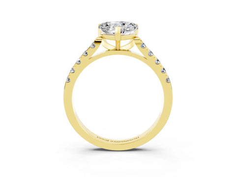 Yellow gold {shape_name} Moissanite Solitaire Ring with Pavé Band and Four-Prong Setting_3