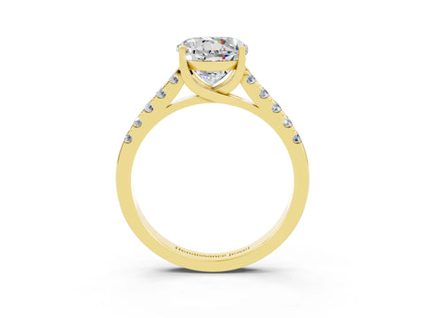 Yellow gold {shape_name} Moissanite Solitaire Ring with Pavé Band and Four-Prong Setting_3