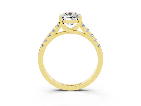 Yellow gold {shape_name} Moissanite Solitaire Ring with Pavé Band and Four-Prong Setting_3