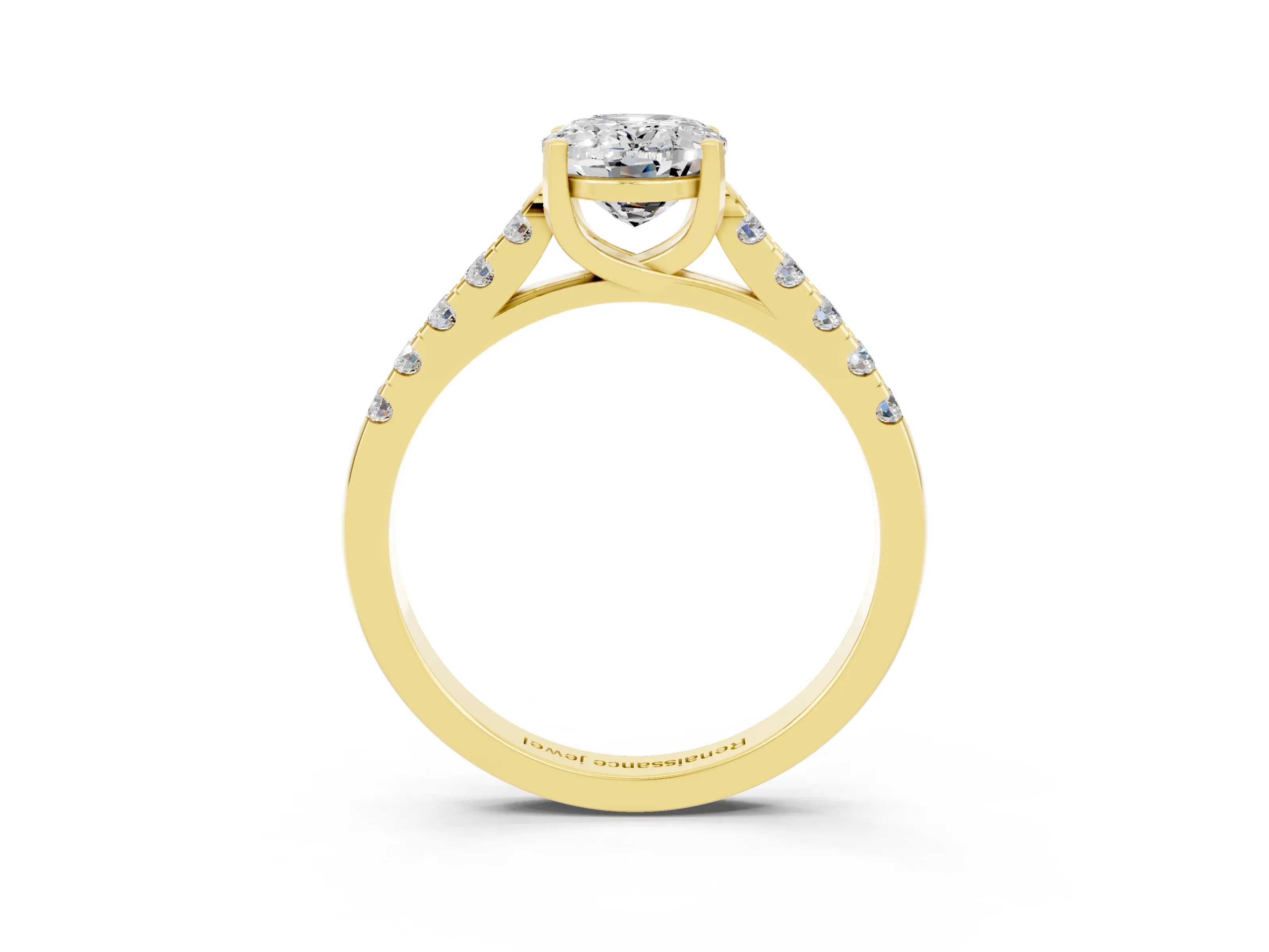 Yellow gold {shape_name} Moissanite Solitaire Ring with Pavé Band and Four-Prong Setting_3