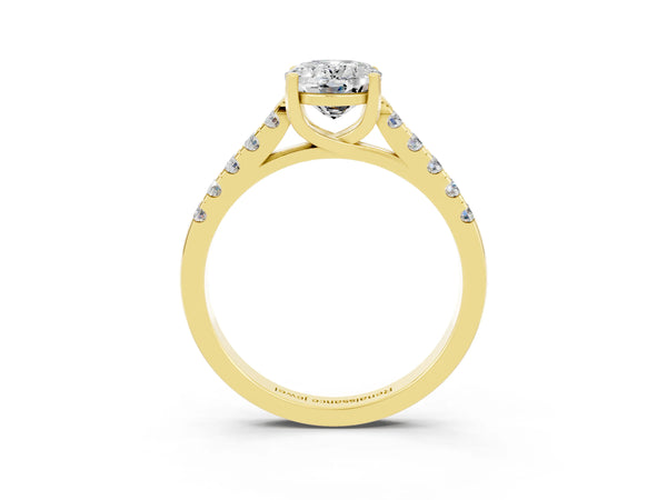 Yellow gold Oval Cut Moissanite Pavé Band Solitaire Ring with Prong Setting