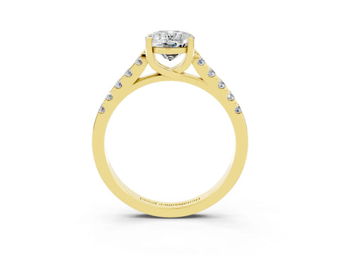 Yellow gold {shape_name} Moissanite Solitaire Ring with Pavé Band and Four-Prong Setting_3