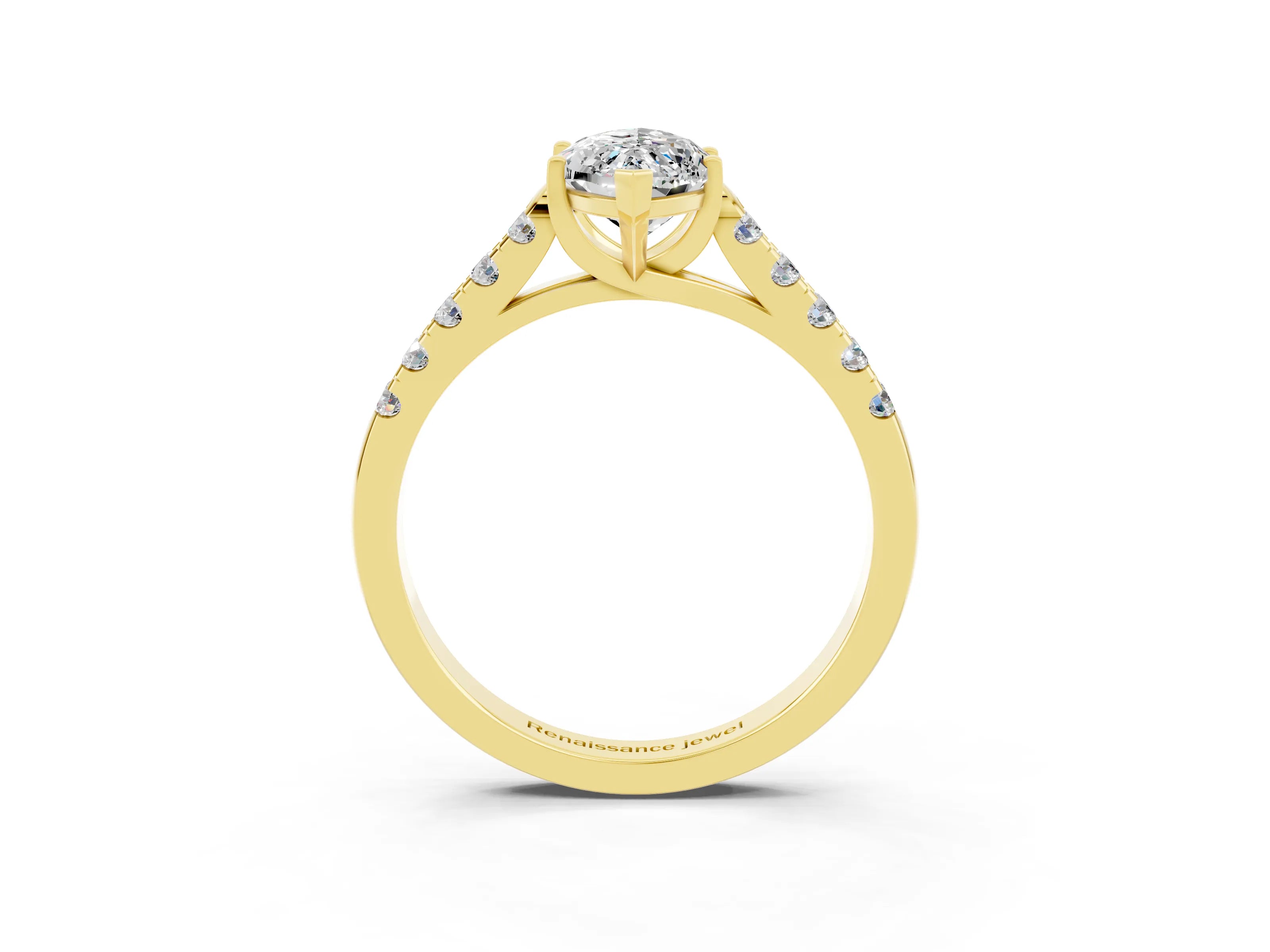 Yellow gold {shape_name} Moissanite Solitaire Ring with Pavé Band and Four-Prong Setting_3