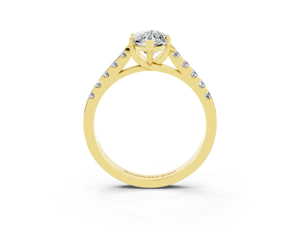 Yellow gold Marquise Cut Moissanite Pavé Band Solitaire Ring with Prong Setting