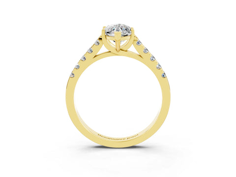 Yellow gold {shape_name} Moissanite Solitaire Ring with Pavé Band and Four-Prong Setting_3