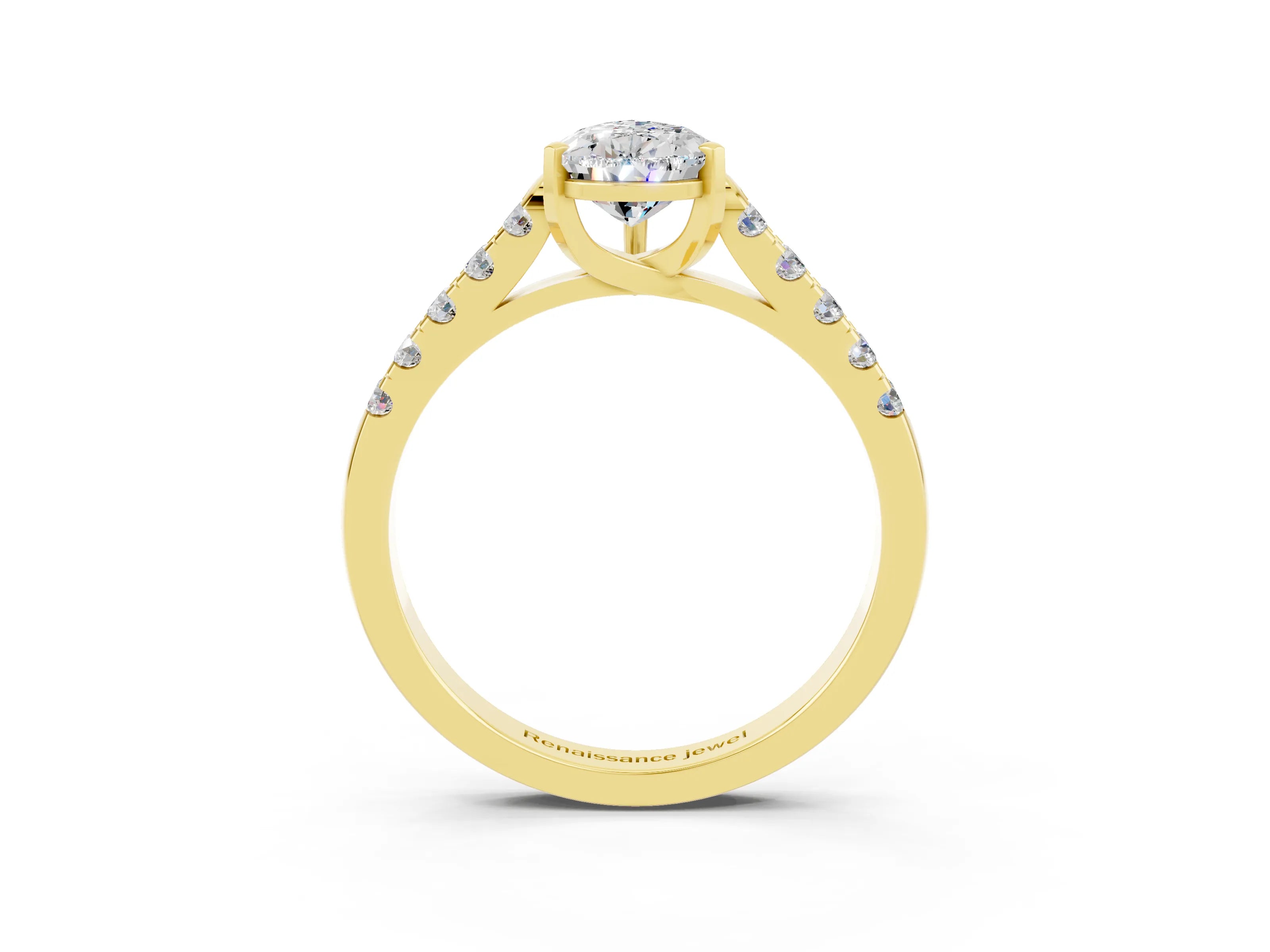Yellow gold {shape_name} Moissanite Solitaire Ring with Pavé Band and Four-Prong Setting_3