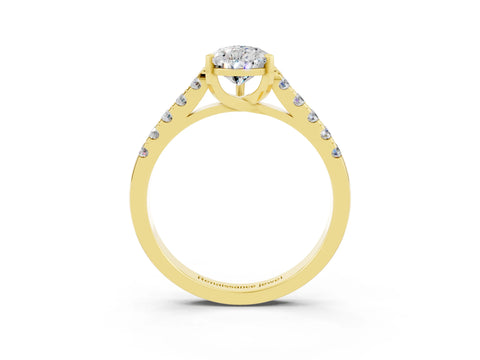 Yellow gold {shape_name} Moissanite Solitaire Ring with Pavé Band and Four-Prong Setting_3