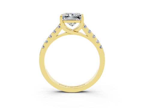 Yellow gold {shape_name} Moissanite Solitaire Ring with Pavé Band and Four-Prong Setting_3