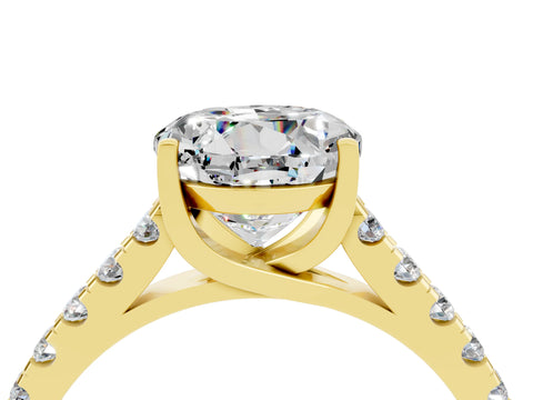 Yellow gold {shape_name} Moissanite Solitaire Ring with Pavé Band and Four-Prong Setting_4