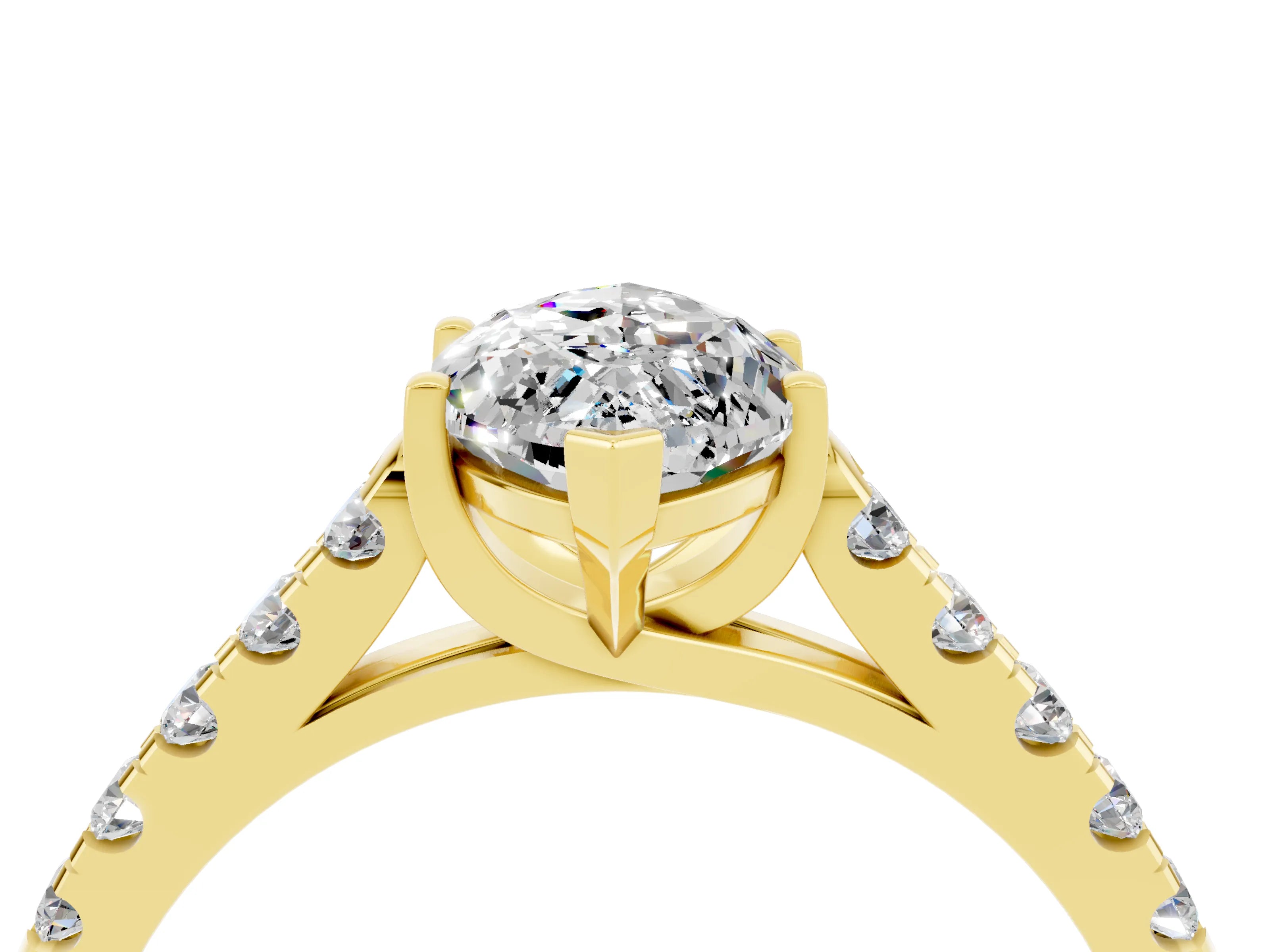 Yellow gold {shape_name} Moissanite Solitaire Ring with Pavé Band and Four-Prong Setting_4