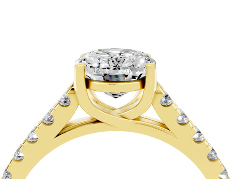 Yellow gold {shape_name} Moissanite Solitaire Ring with Pavé Band and Four-Prong Setting_4
