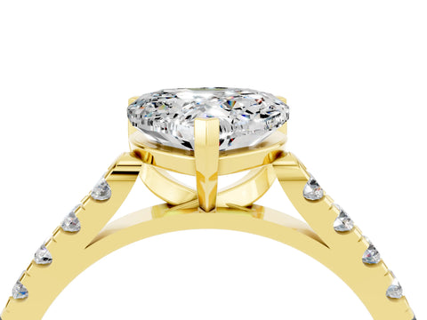 Yellow gold {shape_name} Moissanite Solitaire Ring with Pavé Band and Four-Prong Setting_4