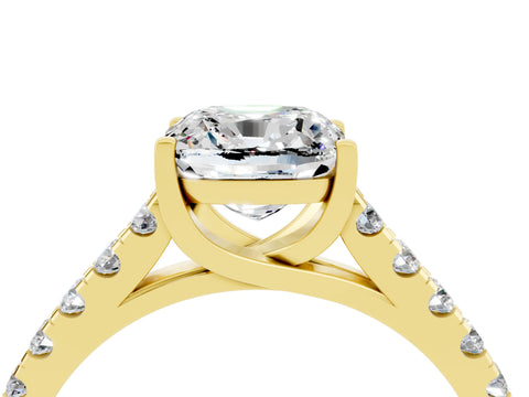 Yellow gold {shape_name} Moissanite Solitaire Ring with Pavé Band and Four-Prong Setting_4