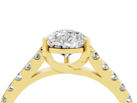 Yellow gold {shape_name} Moissanite Solitaire Ring with Pavé Band and Four-Prong Setting_4