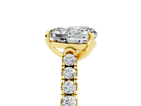 Yellow gold {shape_name} Moissanite Solitaire Ring with Pavé Band and Four-Prong Setting_5