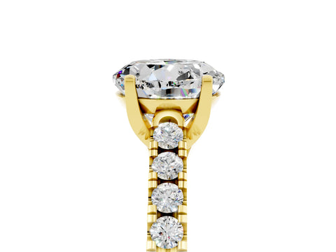 Yellow gold {shape_name} Moissanite Solitaire Ring with Pavé Band and Four-Prong Setting_5