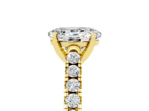 Yellow gold {shape_name} Moissanite Solitaire Ring with Pavé Band and Four-Prong Setting_5