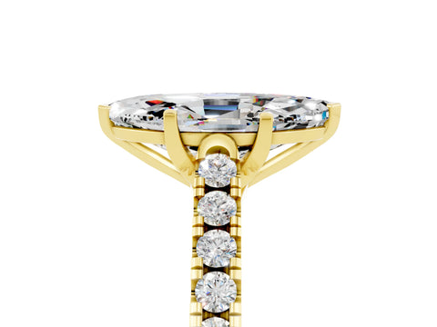 Yellow gold {shape_name} Moissanite Solitaire Ring with Pavé Band and Four-Prong Setting_5