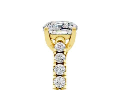 Yellow gold {shape_name} Moissanite Solitaire Ring with Pavé Band and Four-Prong Setting_5