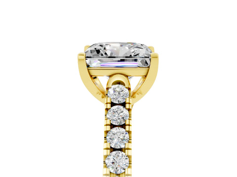 Yellow gold {shape_name} Moissanite Solitaire Ring with Pavé Band and Four-Prong Setting_5