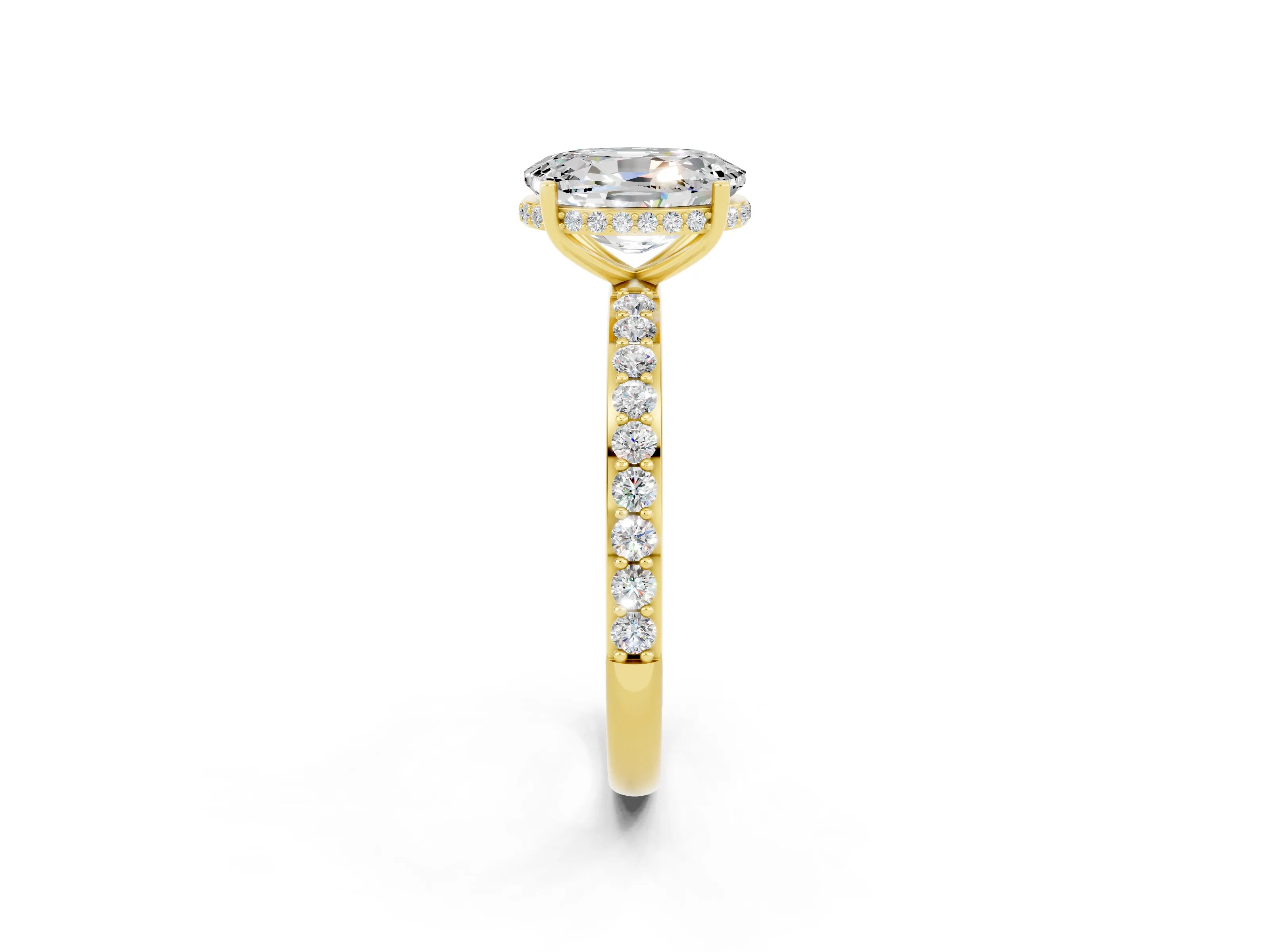 Yellow gold {shape_name} Moissanite Solitaire Ring with Pavé Band and Hidden Halo_2