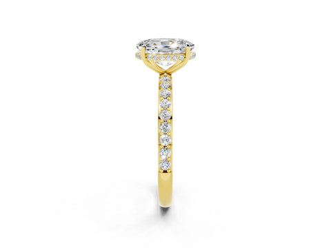 Yellow gold {shape_name} Moissanite Solitaire Ring with Pavé Band and Hidden Halo_2