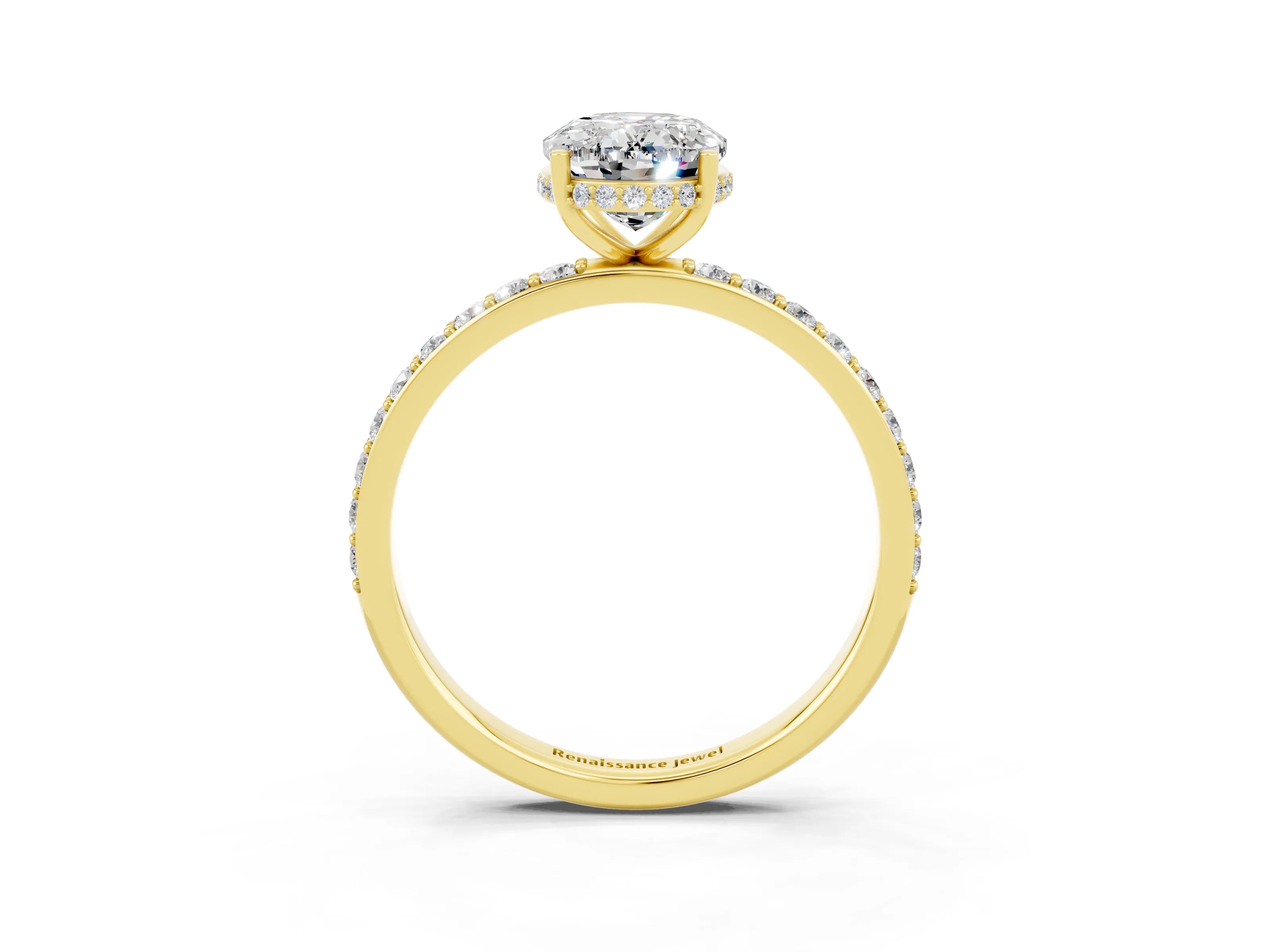 Yellow gold {shape_name} Moissanite Solitaire Ring with Pavé Band and Hidden Halo_3