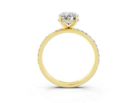 Yellow gold {shape_name} Moissanite Solitaire Ring with Pavé Band and Hidden Halo_3