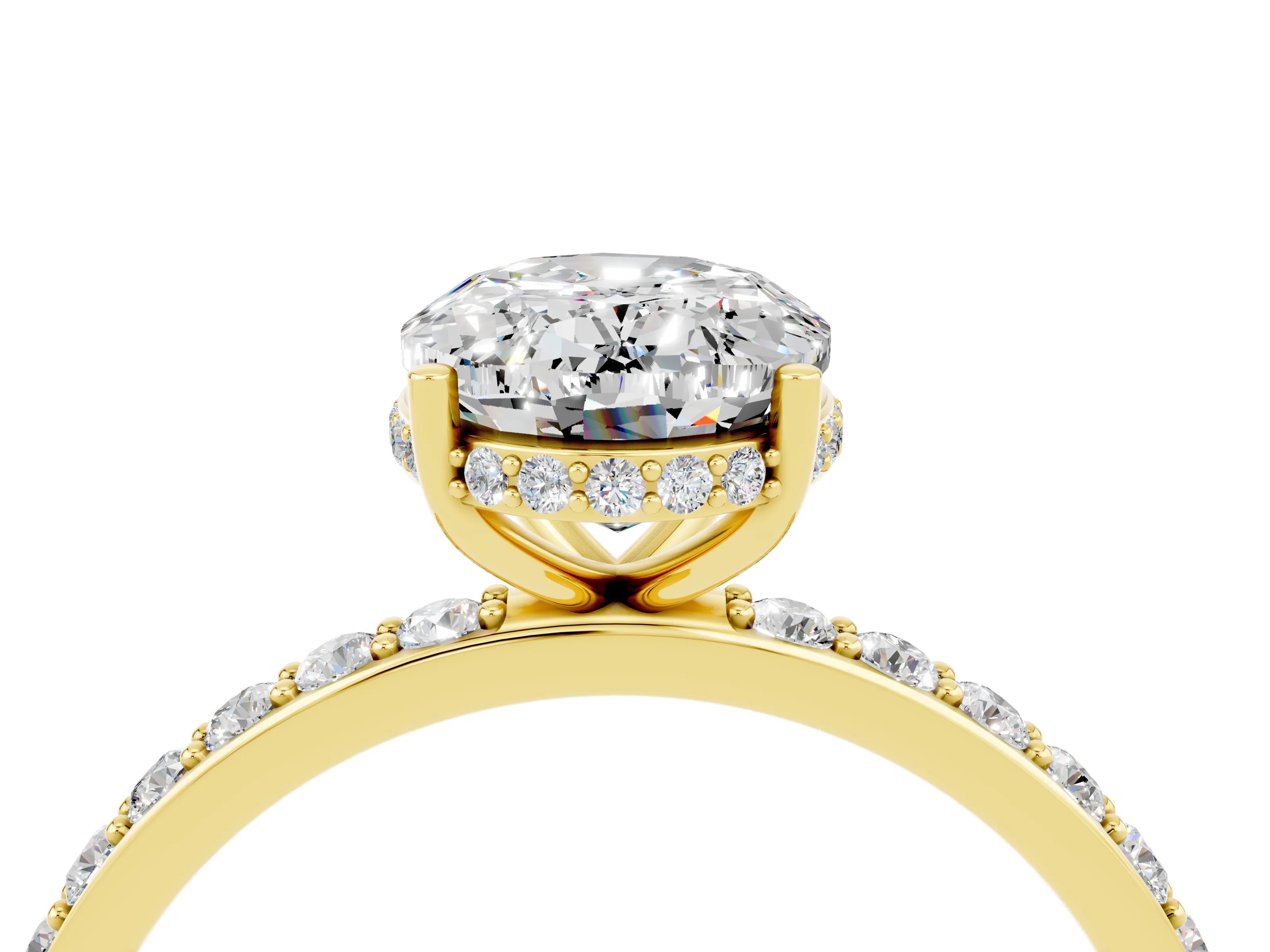 Yellow gold {shape_name} Moissanite Solitaire Ring with Pavé Band and Hidden Halo_4
