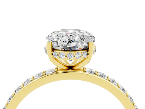 Yellow gold {shape_name} Moissanite Solitaire Ring with Pavé Band and Hidden Halo_4