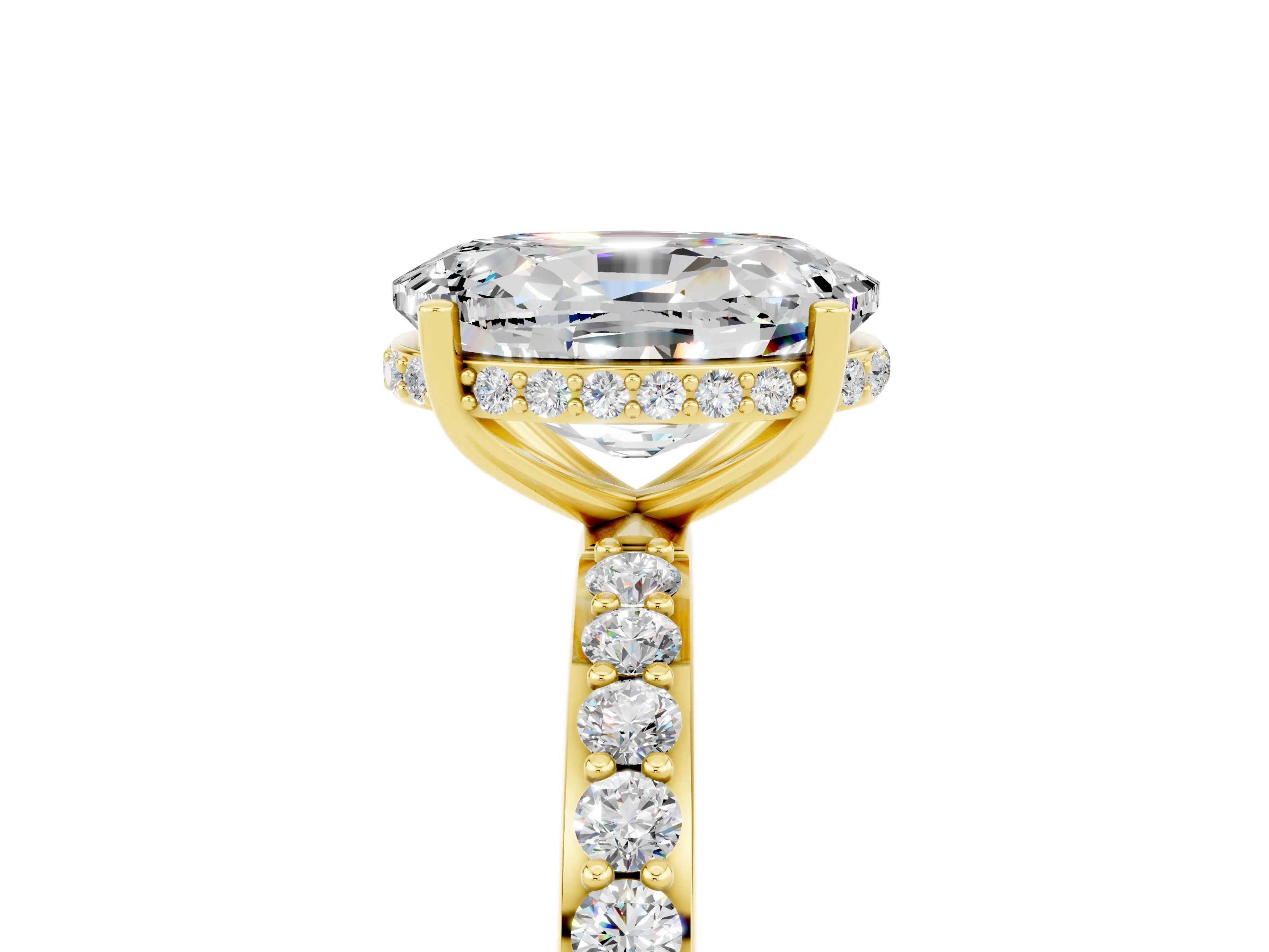 Yellow gold {shape_name} Moissanite Solitaire Ring with Pavé Band and Hidden Halo_5