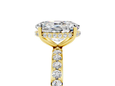Yellow gold {shape_name} Moissanite Solitaire Ring with Pavé Band and Hidden Halo_5