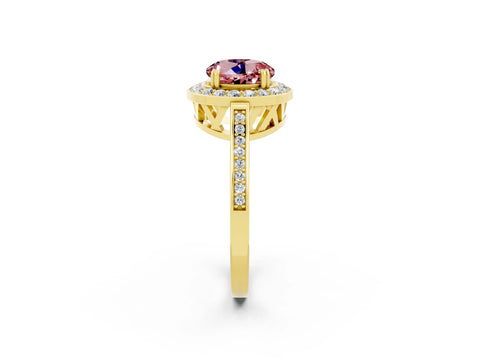 Yellow gold {shape_name} Morganite Halo Ring with Split Shank and Four-Prong Setting_2