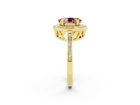 Yellow gold {shape_name} Morganite Halo Ring with Split Shank and Four-Prong Setting_2