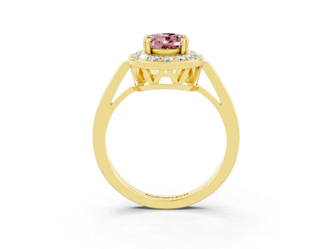 Yellow gold {shape_name} Morganite Halo Ring with Split Shank and Four-Prong Setting_3