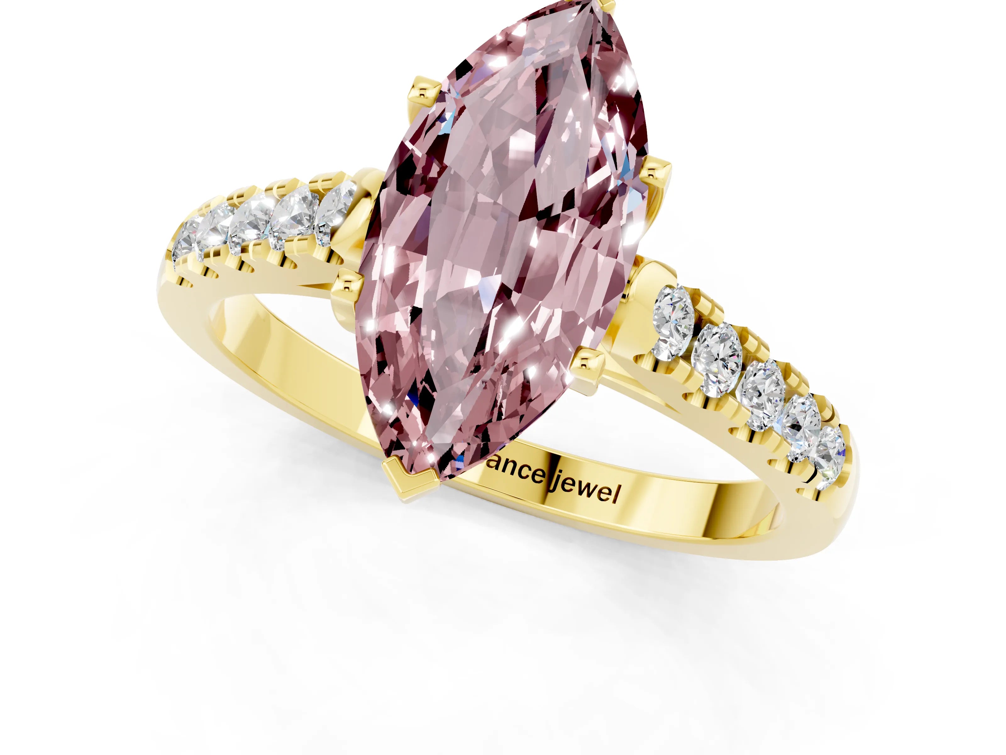 Yellow gold {shape_name} Morganite Solitaire Ring with Pavé Band and Four-Prong Setting_1